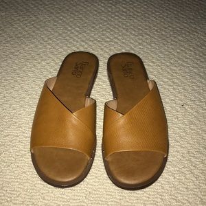 Brown leather slip on sandals